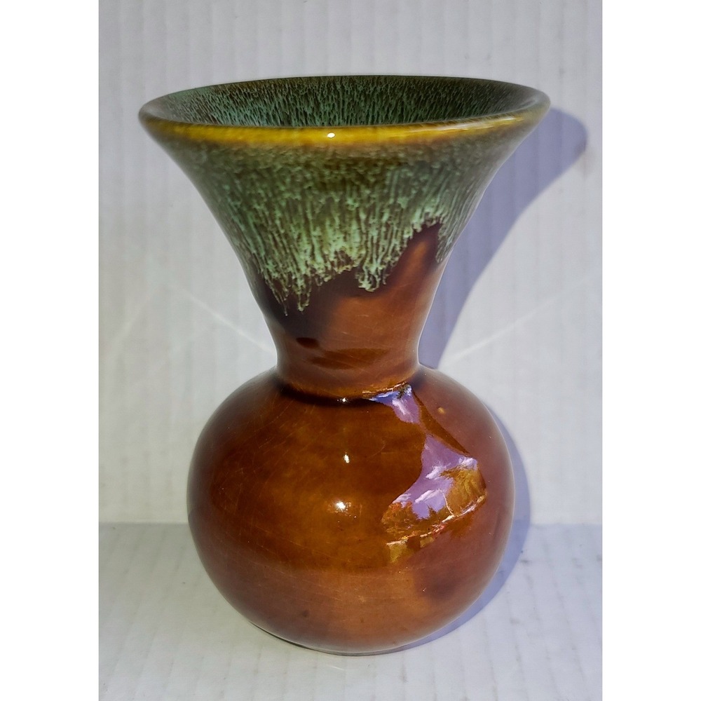 MCM Van Briggle 4 1/2" Brown Green Drip Glaze Pottery Bud Vase Colorado Springs